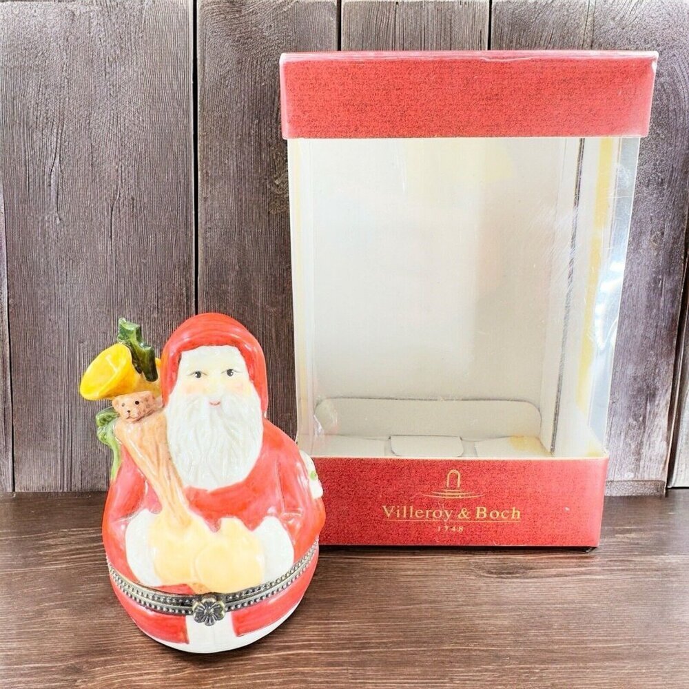 Villeroy & Boch Santa Hinged Christmas Trinket Box Ceramic Original Open Box VTG